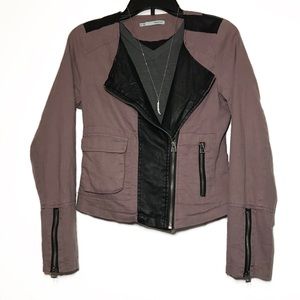 jacket with leather detailing